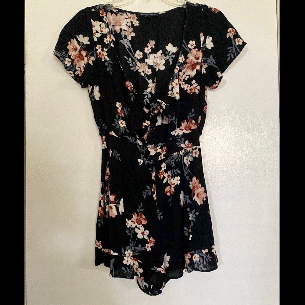 Floral romper with tie front